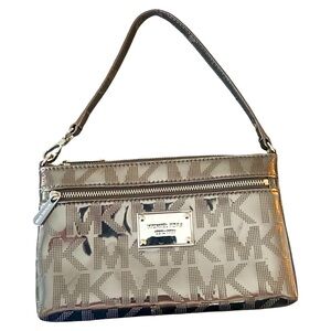 MICHAEL KORS Jet Set MK Mirror Metallic Pewter Wristlet, Wallet, Clutch Bag